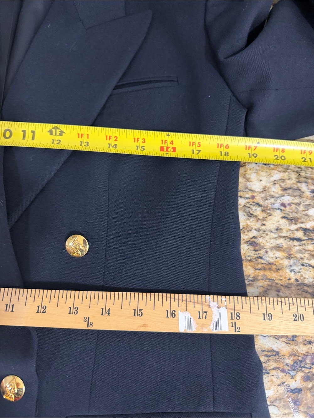 Vintage Austin Reed Black Wool Blazer Gold Button Double Breasted Jacket Size 8 - Picture 11 of 12